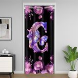 Homemissing Kapı Gizliliği için Kelebek Kapı Perdesi, 106 x 203 cm 1 Panel, Monogramlı Dolap Örtüsü, İlk Harf C Oda Bölücü Perdesi, Çiçek Baskılı Yatak Odası Oturma Odası Kişiselleştirilmiş C Harfi