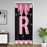 Homemissing Kapı Gizliliği için Pembe Fiyonklu Kapı Perdesi 106 x 203 cm 1 Panel, Kız Fiyonklu Coquette Klozet Örtüsü, Kişiselleştirilmiş R Harfi Oda Bölücü Perdesi, Kelebek Düğüm Prenses Yıkanabilir