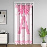 Homemissing Kapı Gizliliği için Pembe Fiyonklu Kapı Perdesi 86 x 203 cm 1 Panel, Kız Fiyonklu Koket Dolap Örtüsü, İlk Harf A Oda Bölücü Perdesi, Kelebek Düğüm Prenses Yıkanabilir Kişiselleştirilmiş A