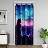 Homemissing Kawaii Anime Kedi Kapı Perdesi Gizlilik Ay Baskılı Dolap Örtüsü Yatak Odası Oturma Odası Şehir Kediler Odası Bölücü Perde 150 x 203 cm Sevimli Yavru Kedi Karartması Karartma Ev Dekoru