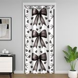 Homemissing Kawaii Fiyonklu Kalp Kapı Perdesi Kapı Perdesi Gizlilik Siyah Girly Klozet Örtüsü Sevimli Koket İlmek Oda Bölücü Perde 106x203 cm Yay Şerit Yatak Odası Oturma Odası Zarif Pencere