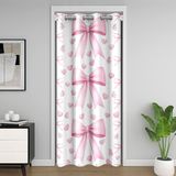 Homemissing Kawaii Pembe Yay Kalp Kapı Perdesi Kapı Pencere için 106x203 cm Girly Isı Yalıtımlı Geçici Oda Bölücüler Coquette Ilmek Dolap Örtüsü Yay Şerit Yatak Odası Oturma Odası Prenses Tarzı