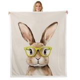 Homemissing Kawaii Tavşan Polar Battaniye Tek 50x60 inç Mutlu Paskalya Peluş Battaniye Paskalya Dekorasyonu Küçük Tavşan Rüyalar Sevimli Hayvan Odası Dekoru