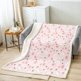 Homemissing Kawaii Tavşanlar Polar Battaniye Çocuk Tavşan Peluş Battaniye Yatak Kanepe için Sevimli Hayvan Sherpa Battaniye Utra Yumuşak Çiçekler Bulanık Battaniye Sevimli Hayvan Pembe 102,7 x 137,7