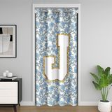 Homemissing Kişiselleştirilmiş İlk J Kapı Perdesi Kapı Pencere için 106x213cm Mavi Çiçekli Isı Yalıtımlı Geçici Oda Bölücüler Romantik Çiçekler Dolap Kapağı Monogramlı Oturma Odası Mikrofiber