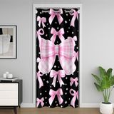 Homemissing Kızlar için Fiyonklu Kapı Perdesi Kapı Perdesi Siyah ve Soluk Pembe Papyon Klozet Kapağı Oturma Odası için Kawaii Fiyonklu Oda Bölücü Perde 132 x 203 cm Elmas Karartma Karartma Ev Dekoru