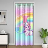 Homemissing Kızlar için Unicorn Kapı Gizlilik Mektubu 'J' Baskılı Dolap Örtüsü Sevimli Rüya Gibi At Dekor Oda Bölücü 132x213 cm Gökkuşağı Yatak Odası Oturma Odası Renkli Çizgiler Pencere Uygulamaları