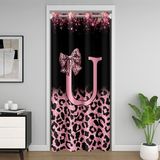 Homemissing Kızlar için yay kapı perdesi kapı parıltı leopar baskılı dolap kılıfı ilk harf U oda bölücü perde 86 x 203 cm yatak odası oturma odası pencere uygulamaları