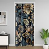 Homemissing Mavi Boho Kapı Perdesi Kapı Pencere için 150x203cm Vintage Çiçek Isı Yalıtımlı Geçici Oda Bölücüler Retro Çiçek Şal Desenli Botanik Dolap Örtüsü Yatak Odası Oturma Odası Mikrofiber