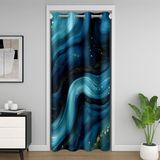 Homemissing Mermer Baskı Kapı Perdesi Kapı Pencere için 150x203cm Soyut Isı Yalıtımlı Geçici Oda Bölücüler Teal Dolap Kapağı Derin Okyanus Dalgası Doku Yatak Odası Oturma Odası Lüks Mikrofiber