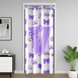 Homemissing Mor Sevimli Fiyonklu Kapı Perdesi Kapı Gizliliği için Sevimli Çiçek Dolap Örtüsü Kişiselleştirilmiş Mektup V Oda Bölücü Perde 132x213 cm Mor Kare Kafes Yatak Odası Oturma Odası Pencere