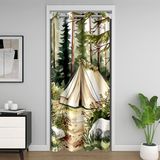 Homemissing Mutlu Kamp Kapı Perdesi Kapı Pencere için 132x213 cm Camper Isı Yalıtımlı Geçici Oda Bölücüler Doğa Dolap Örtüsü Ağaç Yatak Odası Oturma Odası Mikrofiber