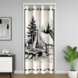Homemissing Mutlu Kamp Kapı Perdesi Kapı Penceresi için 132 x 213 cm Karavan Isı Yalıtımlı Geçici Oda Bölücüler Siyah ve Bej Dolap Örtüsü Ağaç Yatak Odası Oturma Odası Mikrofiber