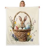 Homemissing Mutlu Paskalya Polar Battaniye Çift 150x189 cm Küçük Tavşan Peluş Battaniye Kawaii Tavşan Sevimli Hayvan Paskalya Dekorasyon Rüya Odası Dekor