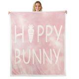 Homemissing Paskalya Dekorasyonu Polar Battaniye 100 x 130 cm Küçük Tavşan Peluş Battaniye Mutlu Paskalya Kör Tavşan Sevimli Hayvan Rüyası Pembe Oda Dekoru