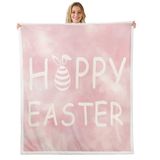 Homemissing Paskalya Dekorasyonu Polar Battaniye Çift Kişilik 150x189 cm Mutlu Paskalya Peluş Battaniye Küçük Tavşan Sevimli Hayvan DreamPink Oda Dekoru