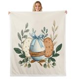 Homemissing Paskalya Dekorasyonu Polar Battaniye Kraliçe 250 x 220 cm Mutlu Paskalya Peluş Battaniye Küçük Tavşan Tavşan Sevimli Hayvan Rüya Yaprak Oda Dekoru
