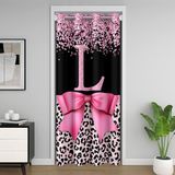 Homemissing Pembe Fiyonk Kapı Perdesi Kapı Pencere için 106x203cm Leopar Baskı Isı Yalıtımlı Geçici Oda Bölücüler İlk Harf L Dolap Kapağı Çita Dekor Yatak Odası Oturma Odası Mikrofiber
