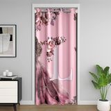Homemissing Pembe Prenses Çiçekleri Kapı Perdesi Kapı Geçidi Gizliliği için, 150 x 203 cm 1 Panel, Çiçek Açan Çiçekler Dolap Örtüsü, Kişiselleştirilmiş L Harfi Oda Bölücü Perdesi, Monogramlı