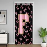 Homemissing Pembe yay kapı perde kapı pencere için 106x213cm monogramlı termal yalıtımlı geçici oda bölücüler kişiselleştirilmiş ilk F dolap kapağı Coquette ilmek oturma odası mikrofiber