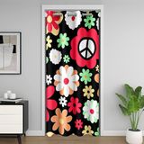 Homemissing Retro Çiçek Kapı Perdesi Gizlilik için 86 x 203 cm Hippi Barış Sanatı Dolap Kapı Örtüsü Perde Yatak Odası için 60S 70S Harika Vintage Çiçekli Barış İşareti Sanat Eseri Bölücü Perde Kırmızı