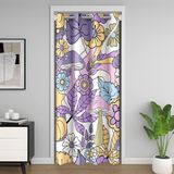 Homemissing Retro Hippi Çiçeği %30-%50 Oda Karartma Perdesi 106 x 203 cm Gizlilik için Mantar Kapı Perdesi 60S 70S Harika Vintage Boho Bitki Çiçek Yaprakları Oda Bölücü Perde Mor Pencere Uygulaması