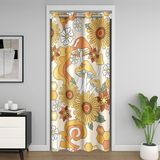 Homemissing Retro Hippi Çiçek Kapı Perdesi Gizlilik için 106 x 203 cm Mantar Dolap Kapı Örtüsü Perde Yatak Odası için Petek Geometrik 60S 70S Harika Çiçekli Oda Bölücü Perde Sarı Pencere Uygulaması