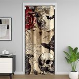 Homemissing Retro Kafatası Kapı Perdesi Kapı Geçidi Gizlilik için 132 x 203 cm 1 Panel Çocuk Karga Ay Klozet Kapağı Erkek Kız Gençler için Gotik Gül Çiçek Odası Bölücü Perde Yıkanabilir Cadılar