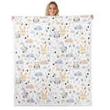 Homemissing Sevimli Baykuş Tavşan Polar Battaniye Kraliçe 236 x 220 cm Çocuklar Erkek Gençler İçin Karikatür Hayvan Peluş Battaniye Doğa Teması Sherpa Battaniye Kuş Dekoru Bulanık Battaniye