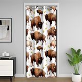 Homemissing Sevimli Bufalo Kapı Perdesi Kapı Geçidi Gizlilik için 106 x 203 cm Amerikan Bizon Odası Bölücü Perde Örtüsü 3D Vahşi Hayvan Yaban Hayatı Çiçek Sonbahar %30 -%50 Oda Karartma Perdesi Sarı