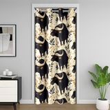 Homemissing Sevimli Buffalo Kapı Perdesi Kapı Perdesi 86 x 203 cm Amerikan Bizonu Dolap Kapı Örtüsü Yatak Odası için Perde Vahşi Hayvan Yaban Hayatı Botanik Yaprakları Oda Bölücü Perde Siyah Pencere