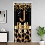 Homemissing Sevimli Fiyonk Kapı Perdesi Kapı Perdesi Gizlilik Leopar Baskılı Klozet Kapağı Oturma Odası için İlk Harf J Oda Bölücü Perde 106 x 203 cm Çita Dekoru Karartma Ev Dekoru