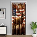 Homemissing Sevimli Geyik Kapı Perdeleri Gizlilik 86x203 cm Amerikan Bayrağı Oda Bölücü Perde Geyik Avı Batı Çiftlik Evi Boynuzları %30 -% 50 Karartma Perdesi Vahşi Hayvan Pencere Uygulamaları Oda