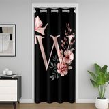 Homemissing Sevimli Girly Kemerli Kapı Perdesi Kapı Açılış Penceresi 86 x 203 cm İlk Harf W Isı Yalıtımlı Geçici Oda Bölücüler Çiçek Baskılı Dolap Örtüsü Yatak Odası Oturma Odası