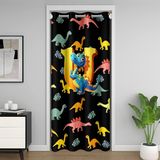 Homemissing Sevimli Karikatür Dinozor Kapı Perdesi Gizlilik 1 Panel, 106x203 cm Kişiselleştirilmiş İlk U Klozet Kapağı Çocuklar Kawaii Jungle Dino Komik Alfabe Deseni %30 -%50 Karartma Odası Bölücü
