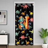 Homemissing Sevimli Karikatür Dinozor Kapı Perdesi Gizlilik 1 Panel, 86 x 203 cm Kişiselleştirilmiş İlk N Dolap Örtüsü Çocuklar Kawaii Jungle Dino Komik Alfabe Deseni %30 -%50 Karartma Odası Bölücü