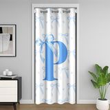 Homemissing Sevimli Mavi Fiyonklu Kapı Perdesi Kapı Gizliliği için 106x203 cm 1 Panel, Monogramlı Dolap Örtüsü, İlk Harf P Oda Bölücü Perdesi, Sevimli Koket Fiyonklu Düğüm Kişiselleştirilmiş Mektup P