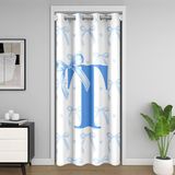 Homemissing Sevimli Mavi Fiyonklu Kapı Perdesi Kapı Gizliliği için 106x203 cm 1 Panel, Monogramlı Dolap Örtüsü, İlk Harf T Oda Bölücü Perdesi, Sevimli Koket Fiyonklu Düğüm Kişiselleştirilmiş Mektup T