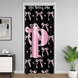 Homemissing Sevimli Pembe Fiyonklu Kapı Perdesi Kapı Gizliliği için 132x203 cm 1 Panel, İlk Harf P Klozet Örtüsü, Sevimli Coquette Fiyonklu Düğüm Odası Bölücü Perde, Kişiselleştirilmiş P Harfi Yatak