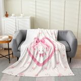 Homemissing Sevimli Tavşan Flanel Polar Battaniye Kraliçe 228 x 220 cm Kanepe Yatak Kanepe Çocuklar Kızlar Kadınlar için Bebek Pembe İlmek Peluş Battaniye Yay Çiçek Sherpa Battaniye Aşk Kalp Karikatür