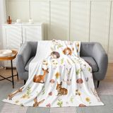 Homemissing Sevimli Tavşan Hayvanlar Peluş Battaniye Kız Erkek Çocuklar için Tek Kişilik 150 x 150 cm Karikatür Mantar Flanel Polar Battaniye Yabani Mantar Eşyaları Tüm Mevsim, Yatak Örtüsü Sevimli