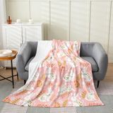 Homemissing Sevimli Tavşan Peluş Battaniye Kawaii Pembe Tavşan Flanel Battaniye 106 x 137 cm Bitkiler Çiçekler Tüm Mevsim Doğa Hayvanları Kanepe Yatak Odası Dekoru