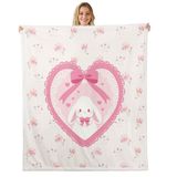 Homemissing Sevimli Tavşan Polar Battaniye Tek Kişilik 50x150 cm Kanepe Yatak Kanepe Çocuklar Kızlar Kadınlar Bebek Pembe Ilmek Peluş Battaniye Yay Çiçek Sherpa Battaniye Aşk Kalp Karikatür Hayvan