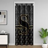 Homemissing Siyah ve Sarı Damasko Kapı Perdesi Gizlilik Kişiselleştirilmiş İlk Harf S Gardırop Örtüsü Çiçek Simli Oda Bölücü Perde 106 x 213 cm Yatak Odası Oturma Odası Pencere Uygulamaları