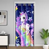 Homemissing Tek Boynuzlu At Kapı Perdesi Kapı Perdesi 132 x 203 cm Çocuklar Sevimli Rüya Gibi At Odası Bölücü Perde Örtüsü Gökkuşağı %30-%50 Oda Karartma Perdesi Yıldız Baskılı Mavi Pencere