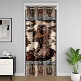 Homemissing Western Aztek Kapı Perdesi Kapı Koruması için 150x203 cm Kovboy Botları Dolap Örtüsü Dekor Batı Teksas Yıldızı İnek Baskılı At Nalı Rustik Oda Bölücü Perde Örtüsü %30-%50 Karartma