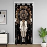 Homemissing Western Bull Kafatası Dolap Örtüsü Sığır İnek Derisi İnek Baskılı 132 x 203 cm 1 Panel Kapı Perdesi Çocuklar Erkek Kız Çocuklar için Gizlilik için Boho Aztek İnek Odası Bölücü Perde Yatak