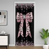 Homemissing Yay Kapı Perdesi Kapı Pencere için 132x203cm Ilmek Isı Yalıtımlı Geçici Oda Bölücüler Pembe Yay Klozet Kapağı Leopar Baskı Yatak Odası Oturma Odası Glitter Mikrofiber