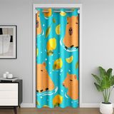 Homemissing Yüzme Kapibara Kapı Perdesi Pencere 150 x 203 cm Limon Dilim Baskılar Isı Yalıtımlı Geçici Oda Bölücüler Yaz Yüzme Havuzu Temalı Tropikal Meyve Yatak Odası