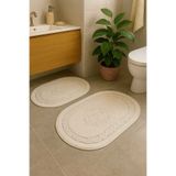 HOMEMOME Pamuklu Oval Banyo Paspası 2'li Takım Ekru 60*100 & 50*60